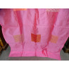 Cortinas de tafetán rosa con banda patchwork 250x110 cm