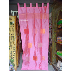 Pink taffeta curtains with patchwork band 250x110 cm