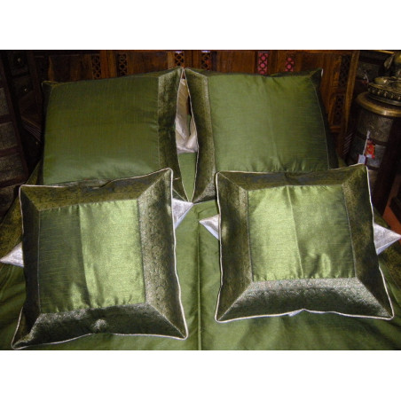 Beddengoedset 220x260 cm groene brokaat sari-rand