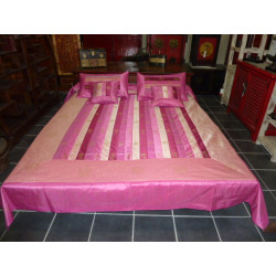 Quilt cover rayures taffetas pink and fushia