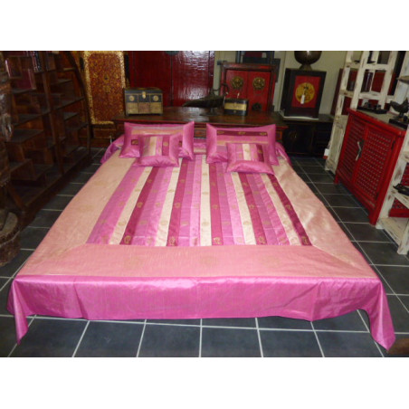 Parure de lit rayures taffetas rose et fushia