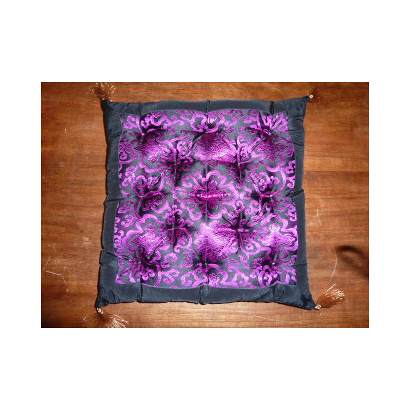 Galette de chaise 40x40 cm noire et fleurs violette
