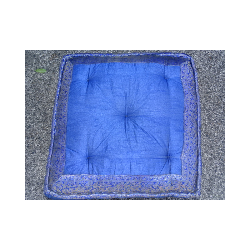 Coussin de sol bords en brocart Bleu 57x57 cm