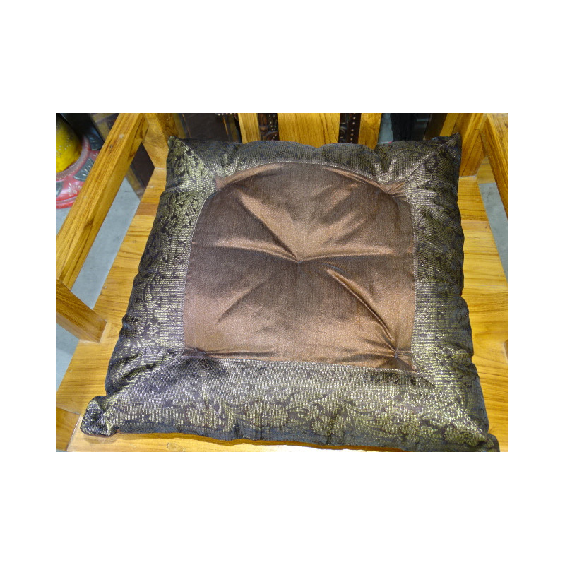 Galette de chaise bords en brocart chocolat 38x38 cm