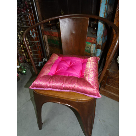 Cojín de silla con bordes brocado rosa 38x38 cm