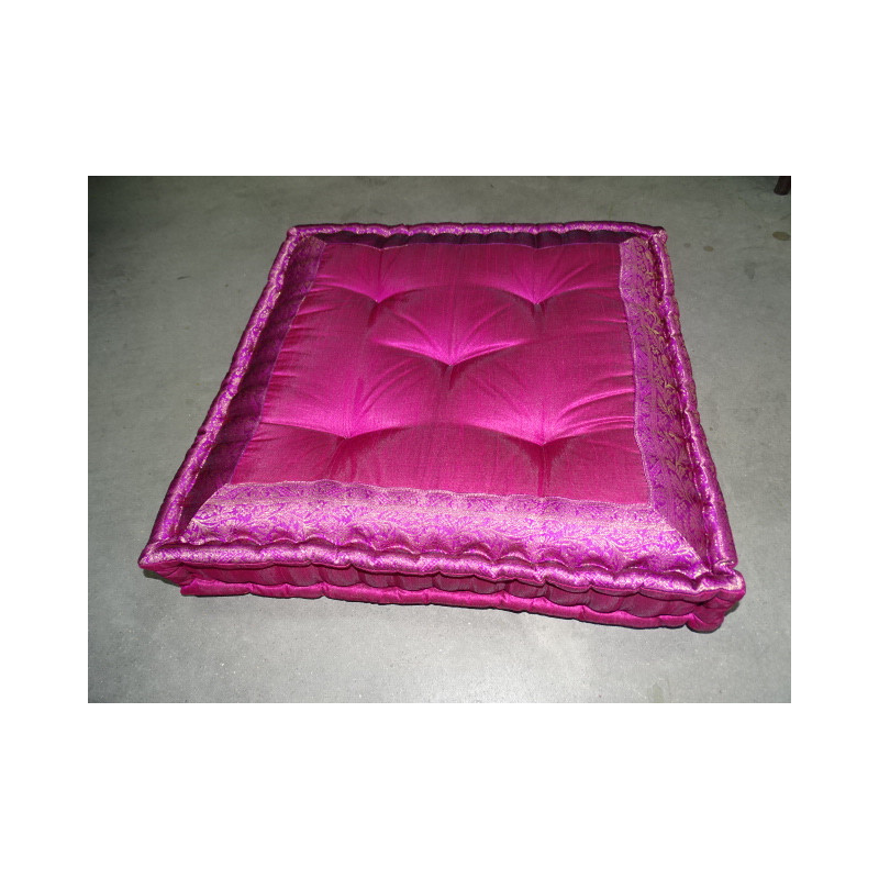 Floor cushion fuchsia-colored brocade edges 57x57 cm
