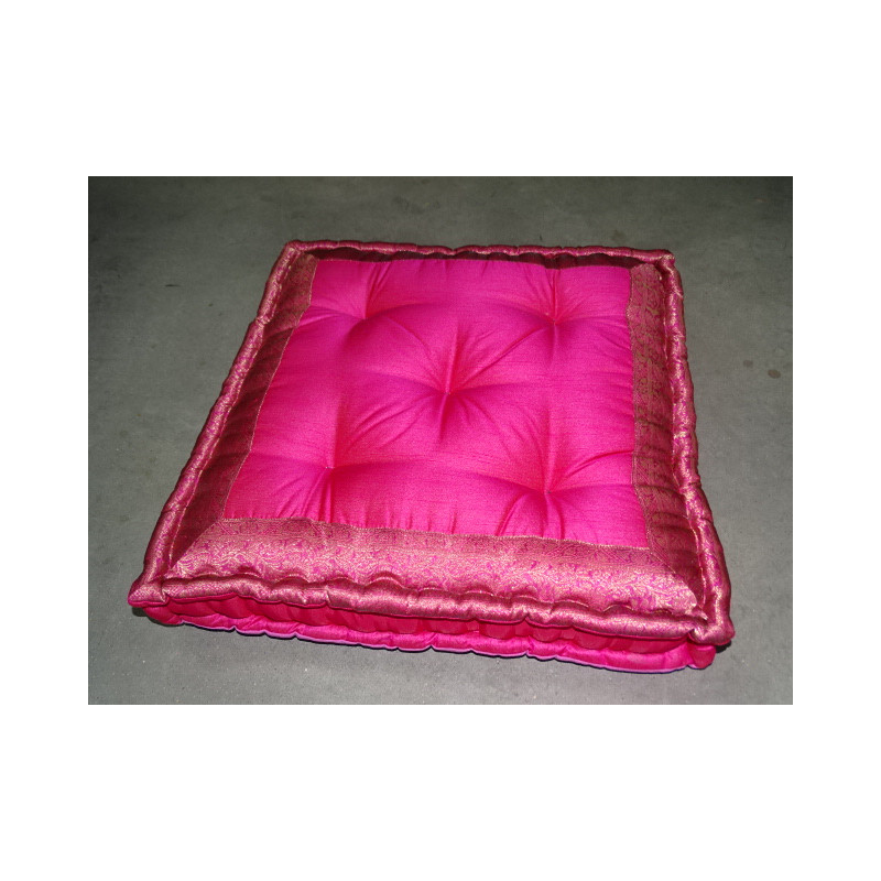 Cojín de suelo bordes brocado rosa 57x57 cm