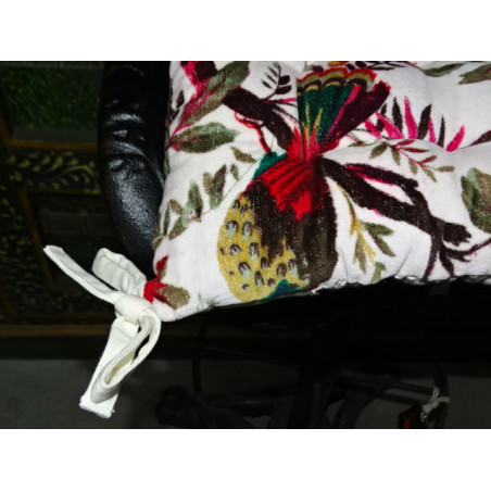 Fluwelen stoelkussen 38x38 cm met paradijsvogels - wit