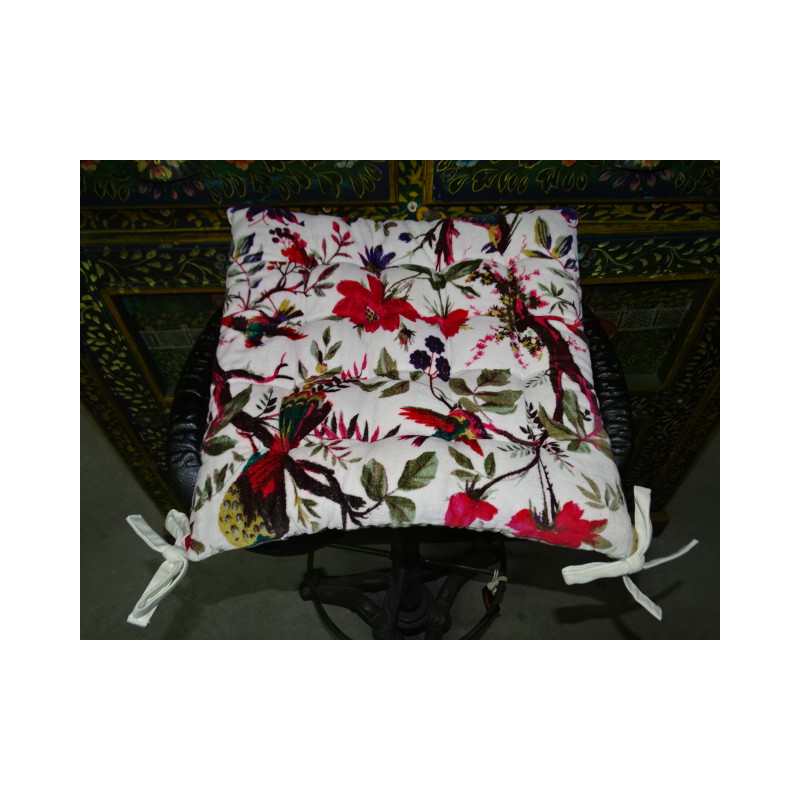 38x38 cm velvet chair cushions with birds of paradise - white