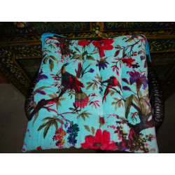 38x38cm Velvet Chair Cushion with Birds of Paradise - turquoise
