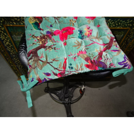 Cojines de silla de terciopelo 38x38 cm con aves del paraíso - verde
