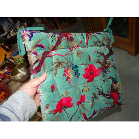 38x38 cm velvet chair cushions with birds of paradise - green