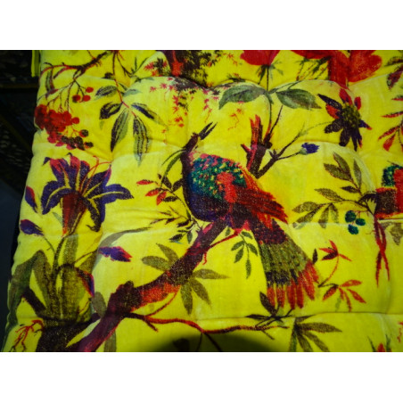 38x38cm Velvet Stuhlkissen mit Paradiesvögeln - gelb