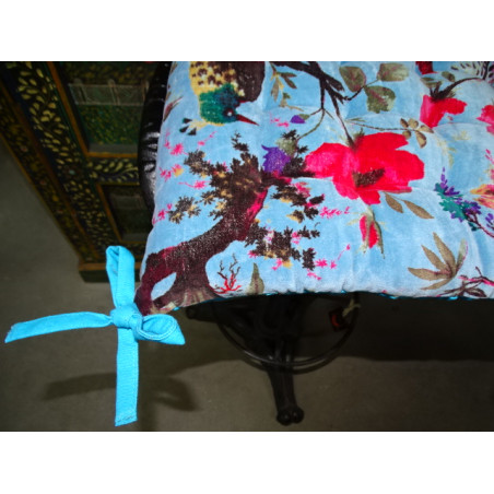 Cojín para silla de terciopelo con Aves del paraíso 38x38cm - azul cielo