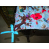 38x38cm Velvet Chair Cushion with Birds of Paradise - sky blue