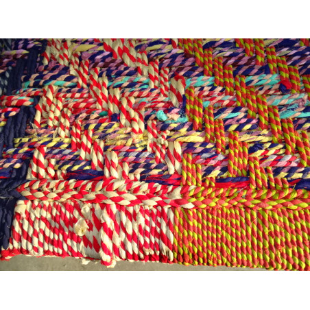 Panca indiana lunga con seduta in corda di spago multicolore - 3