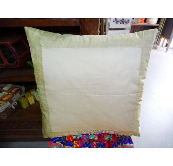 60x60 pillow cover in dark green taffeta and brocade edge