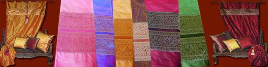 cortinas sari del brocado con el borde . Muebles de la India .